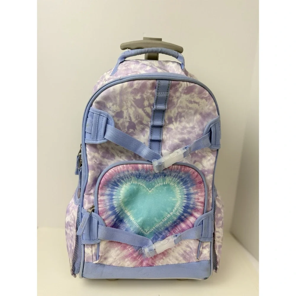 Pottery Barn Kids Mackenzie Rolling‎ Backpack Lavender Tie Dye Heart Purple Used